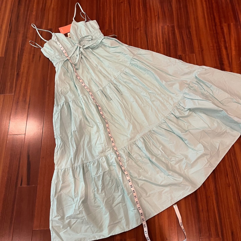 Cotton Mint Maxi Dress AIBLEE Boutique Pale Green Tier Smock‎ Tie New Medium - Picture 3 of 10